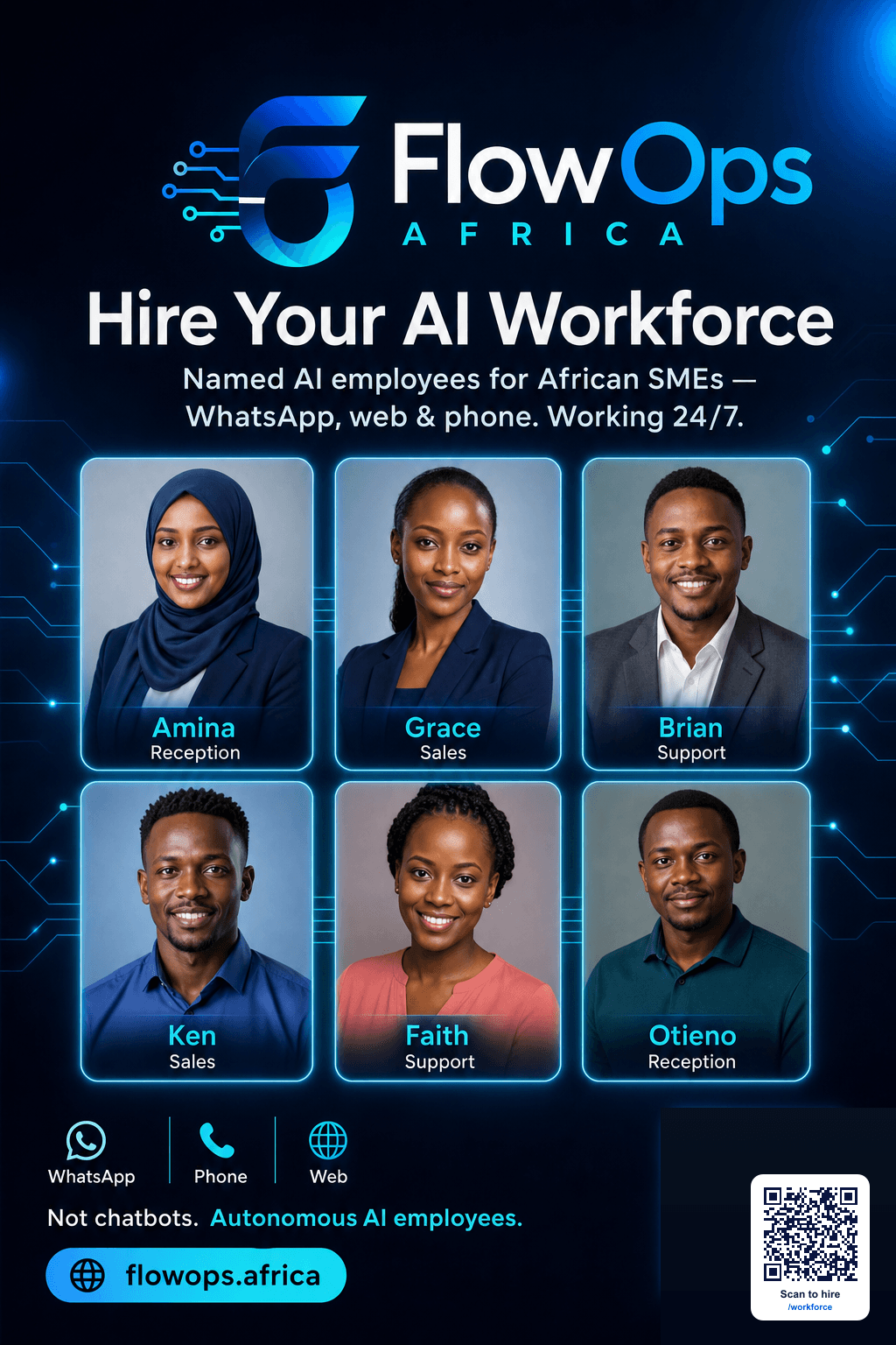 FlowOps Africa — Hire Your AI Workforce marketing poster