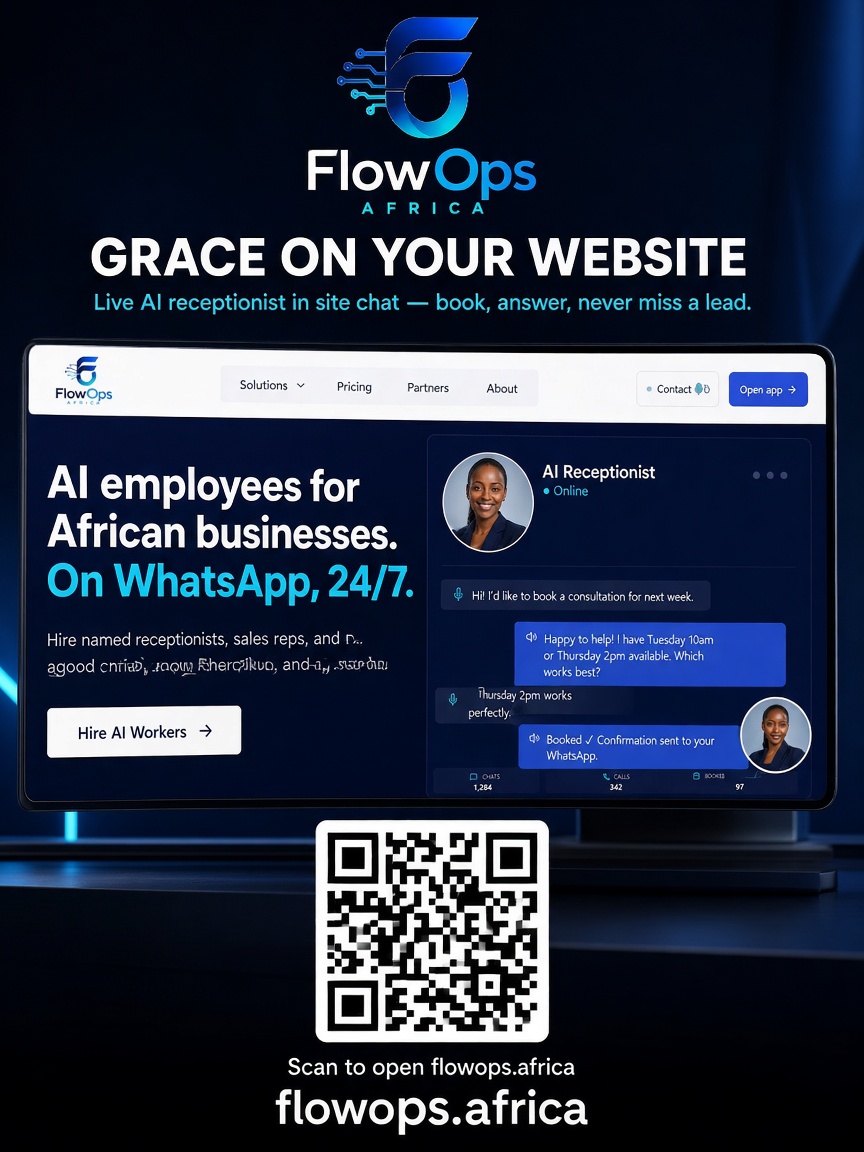 FlowOps Africa — Grace in action on website chat with QR
